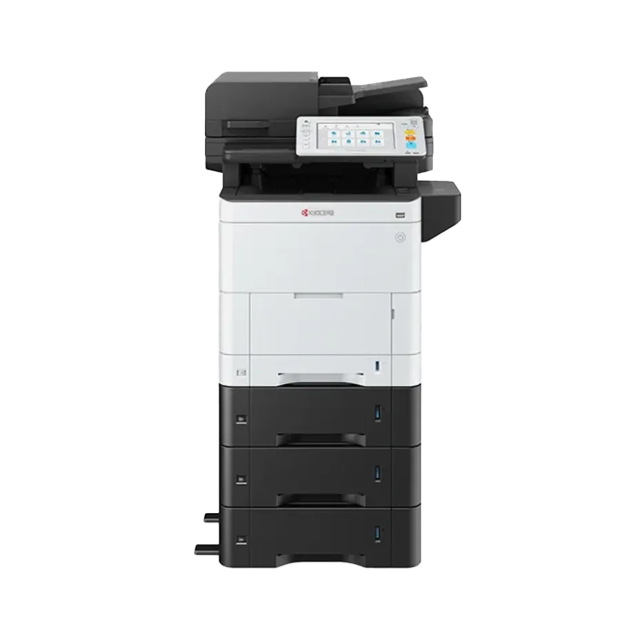 A full view of the ECOSYS MA4000cix A4 color laser multi-function printer featuring a 7-inch color touch panel and integrated Elevate Technology for optimized document workflows.